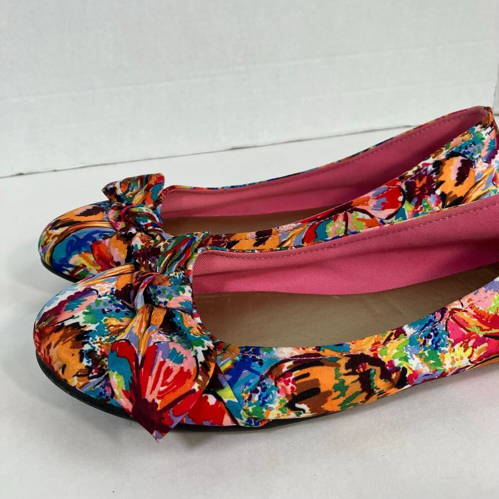 American Eagle Sz 8 Ainsley Boho Floral Ballet Flats w Bow Textile Upper Y2K 90s - Picture 3 of 16